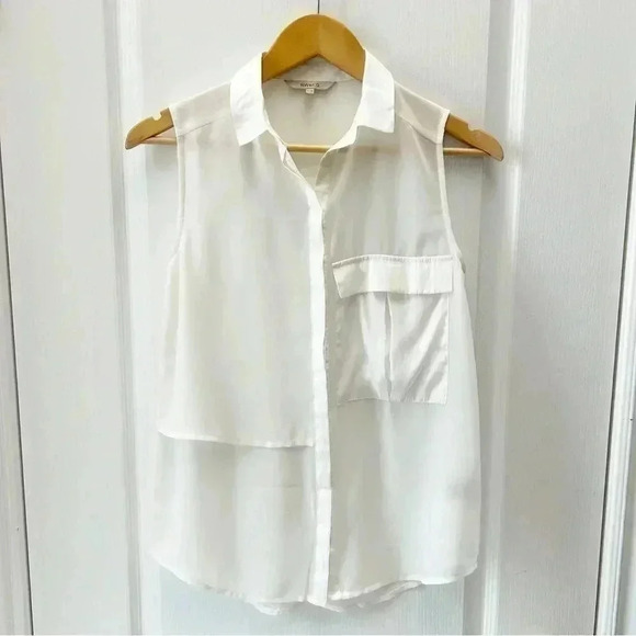 RW&CO Blouse Sheer  Sleeveless Shell White Button Front Shirt Size XS - Picture 5 of 16